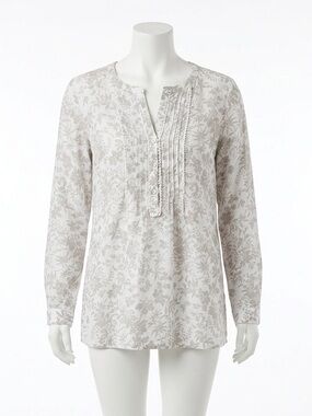 J Jill Small Floral Linen Blouse Pintuck Tunic Top Coastal Grandma Cottagecore